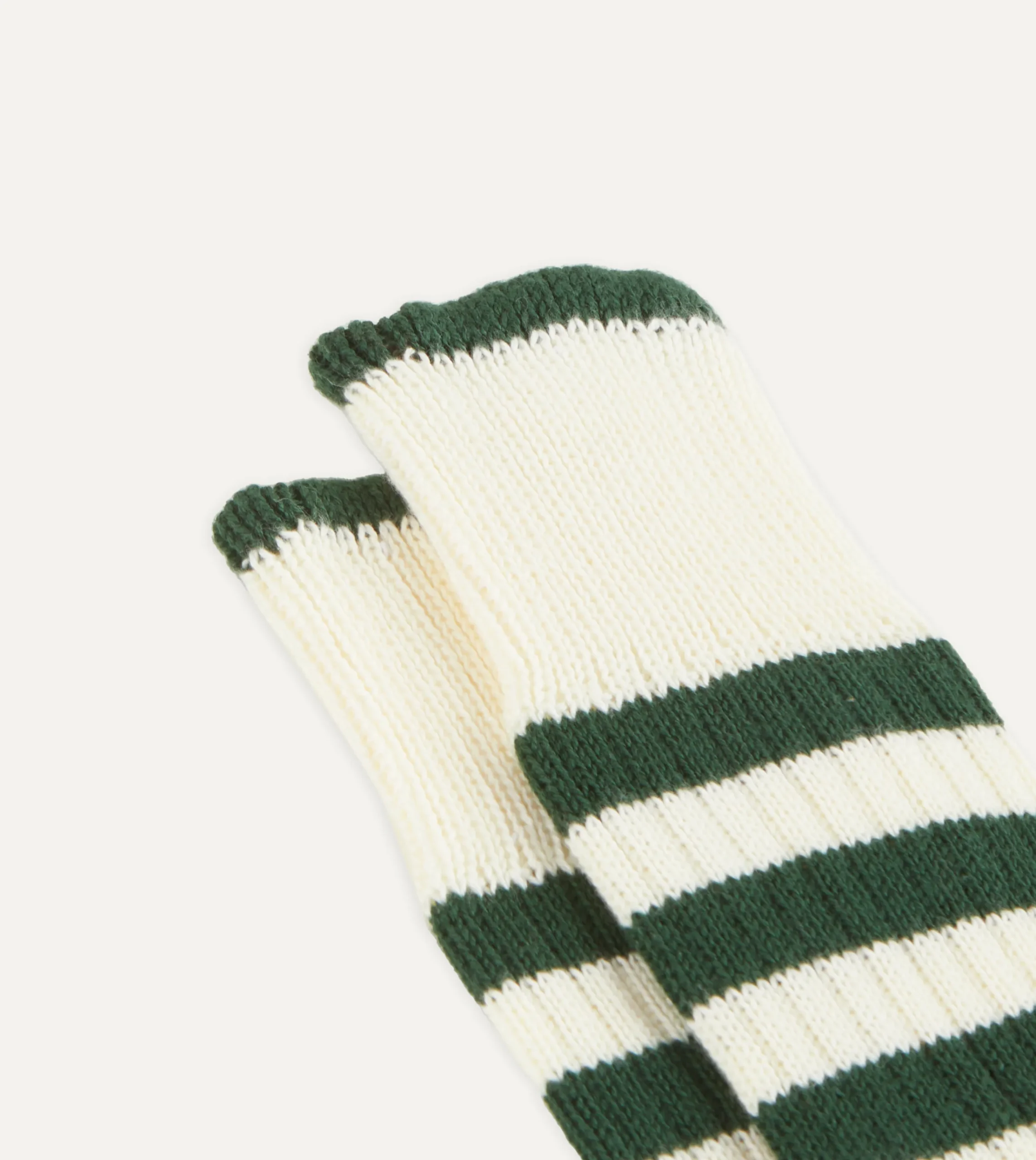 Drake’s Green And Ecru Heavy Striped Sport Socks