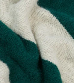 Drake’s Green And Ecru Stripe Brushed Shetland Crew Neck Jumper
