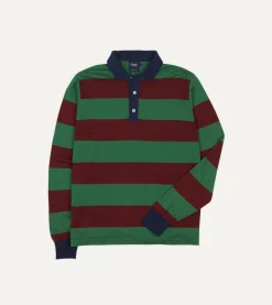 Drake’s Green And Red Linen Cotton Knitted Rugby Shirt