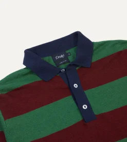 Drake’s Green And Red Linen Cotton Knitted Rugby Shirt