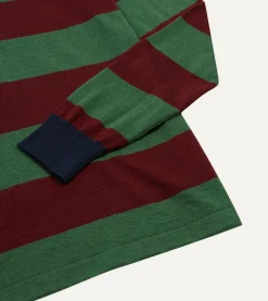Drake’s Green And Red Linen Cotton Knitted Rugby Shirt