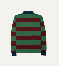 Drake’s Green And Red Linen Cotton Knitted Rugby Shirt