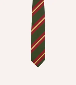 Drake’s Green And Red Stripe Mogador Silk Tipped Tie