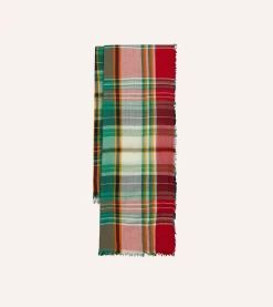 Drake’s Green And Red Tartan Check Wool Scarf