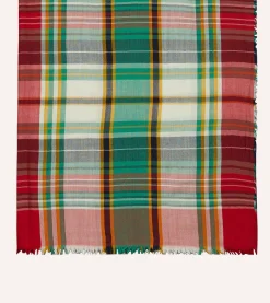 Drake’s Green And Red Tartan Check Wool Scarf