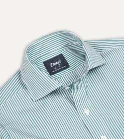 Drake’s And White Bengal Stripe Spread Collar Cotton Poplin Shirt