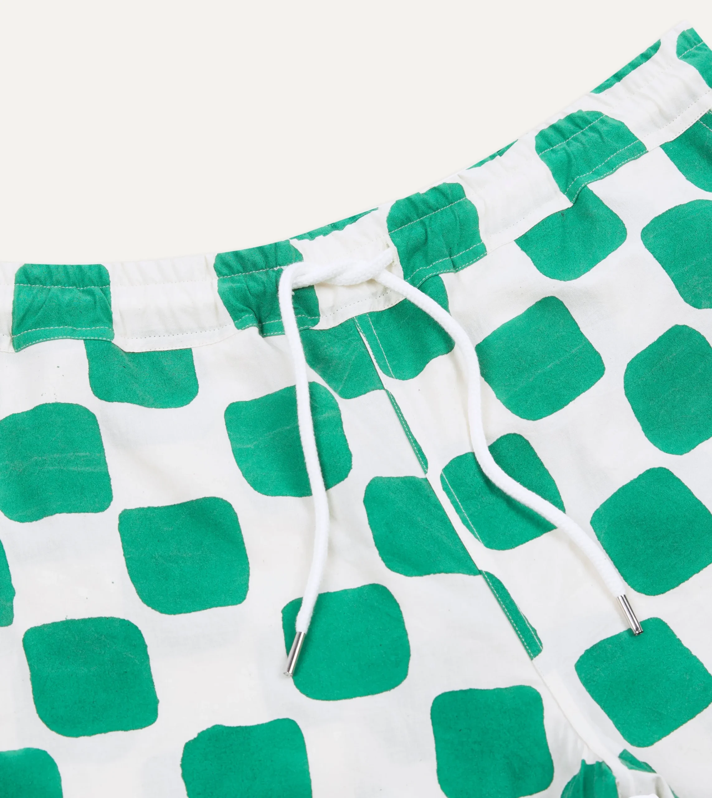 Drake’s Green Chequerboard Block Print Cotton Drawstring Shorts