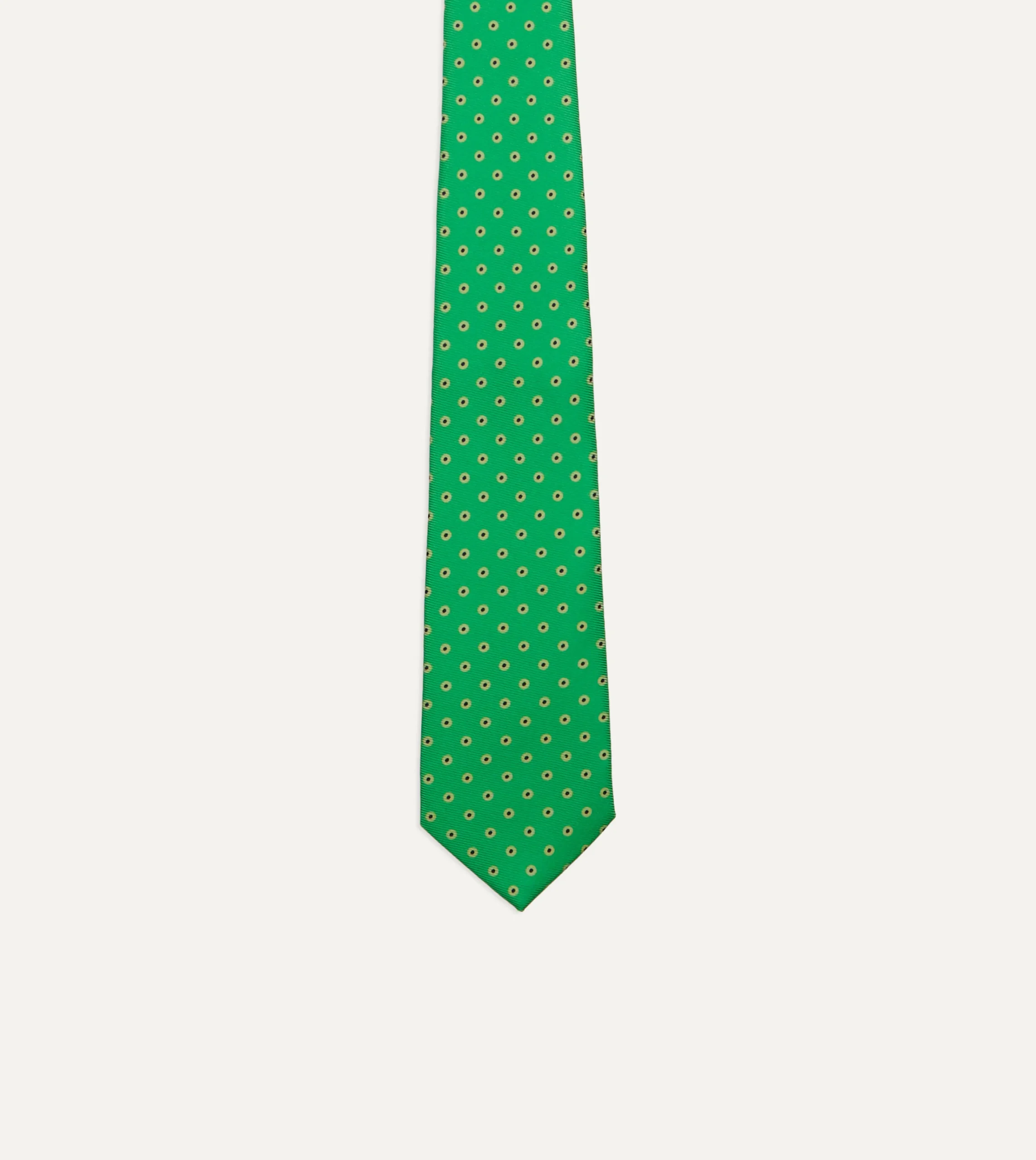 Drake’s Green Circular Dot Silk Self Tipped Tie
