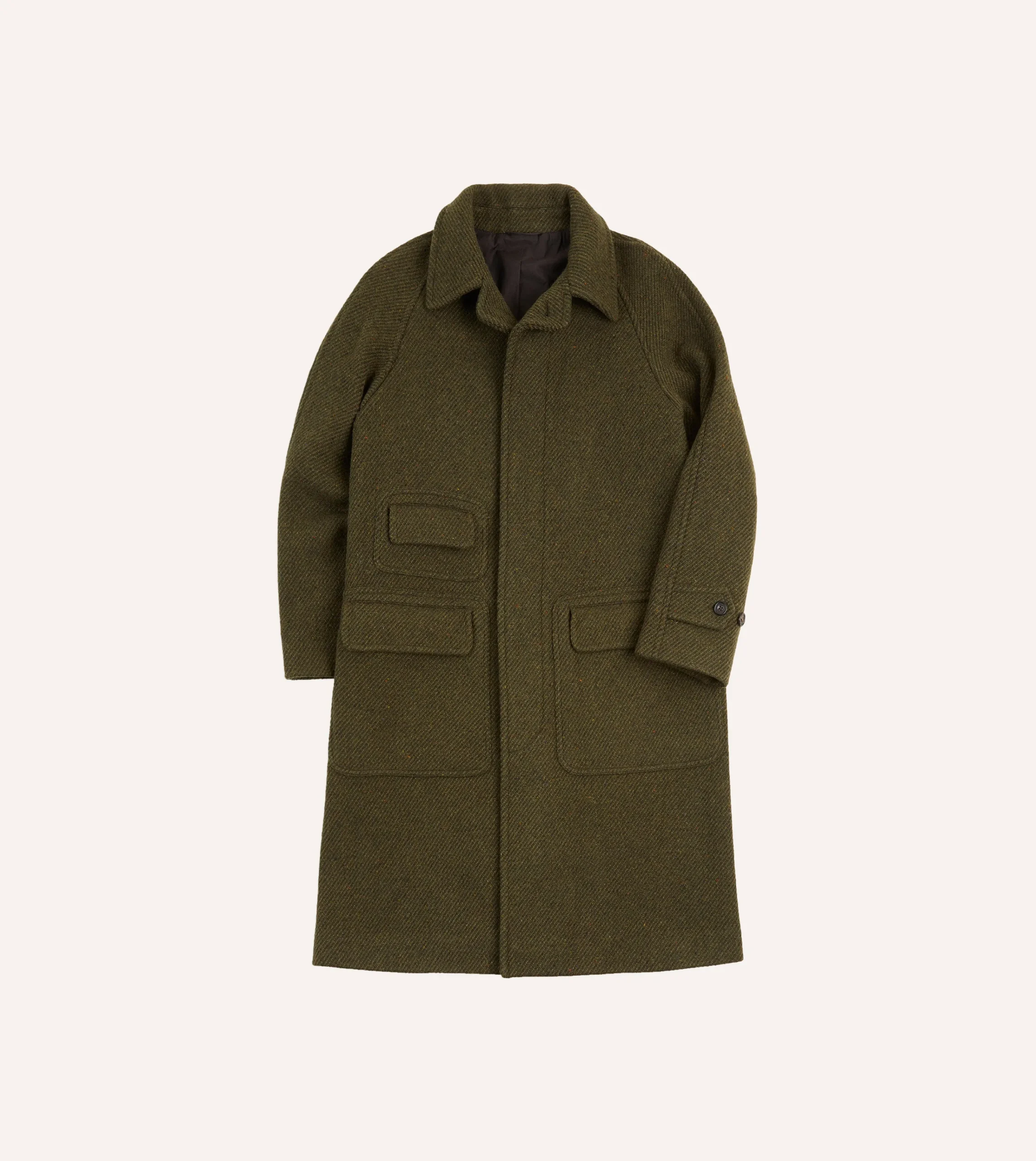 Drake’s Green Donegal Wool Twill Raglan Coat