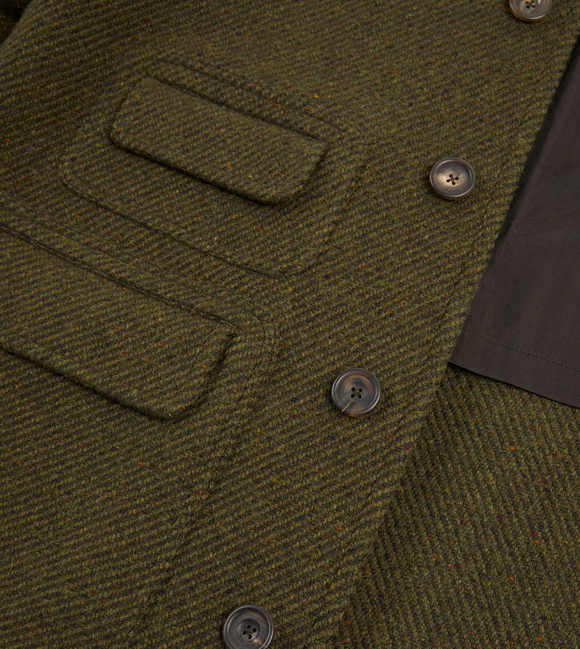 Drake’s Green Donegal Wool Twill Raglan Coat