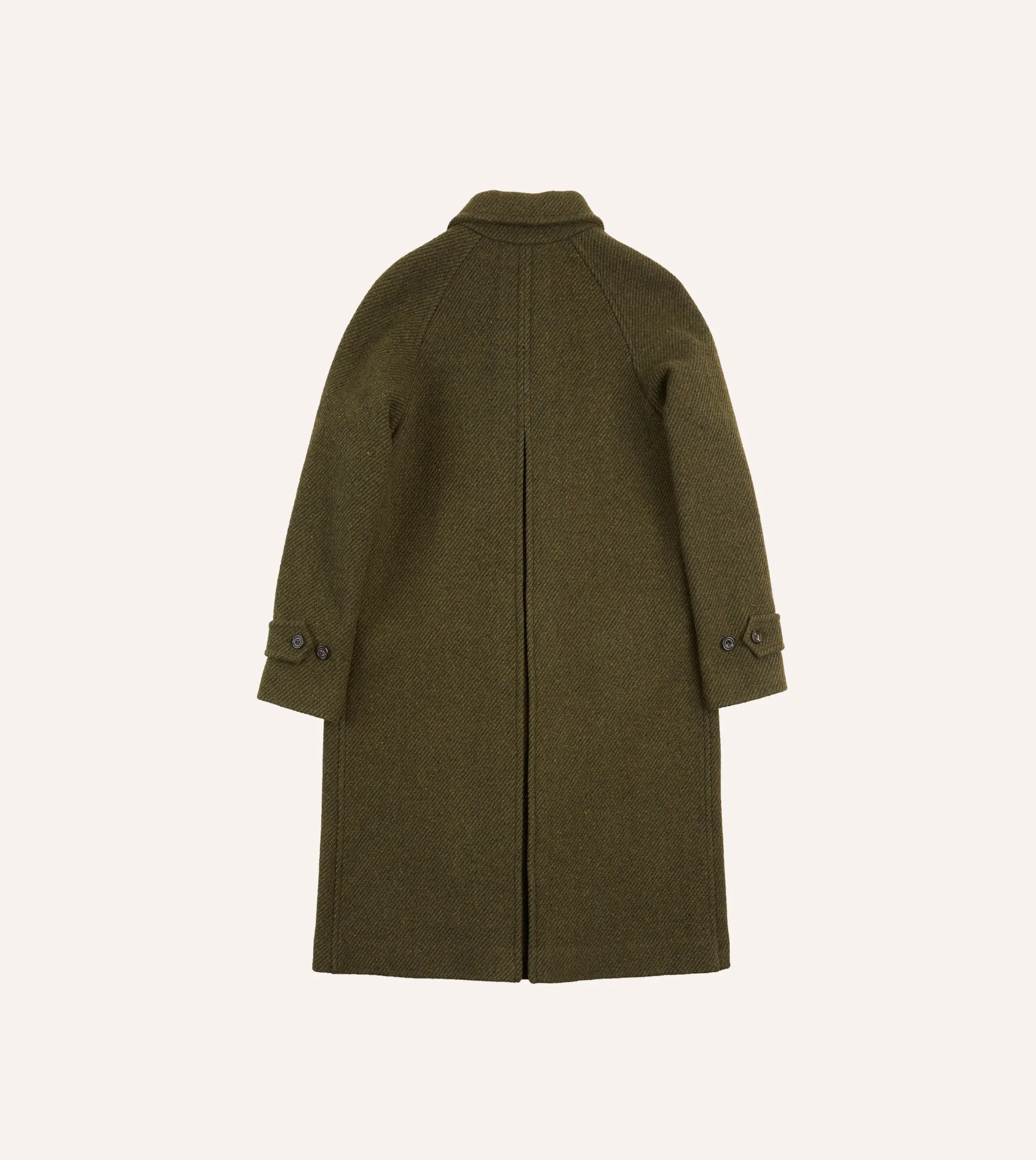 Drake’s Green Donegal Wool Twill Raglan Coat
