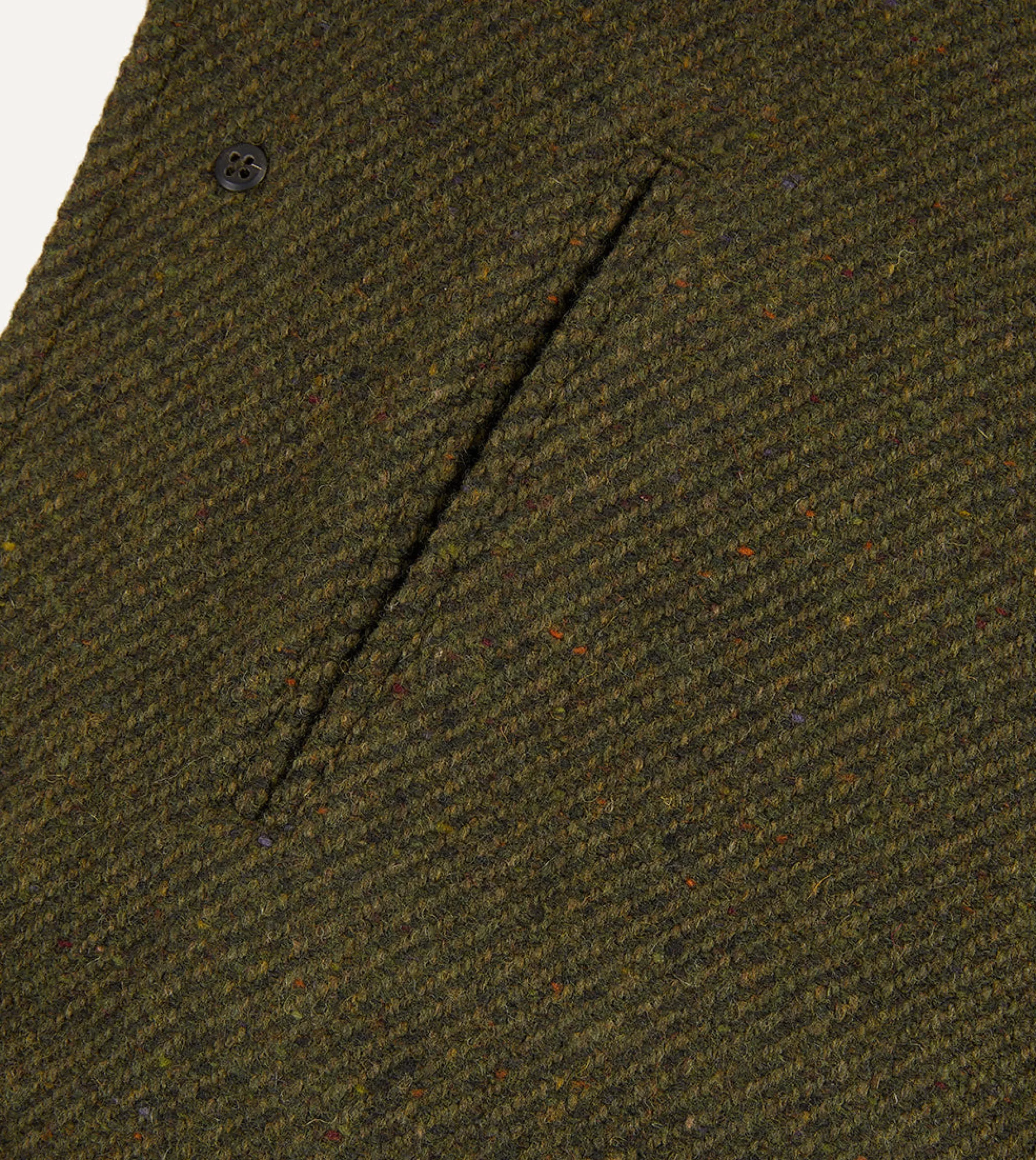 Drake’s Green Donegal Wool Twill Raglan Coat
