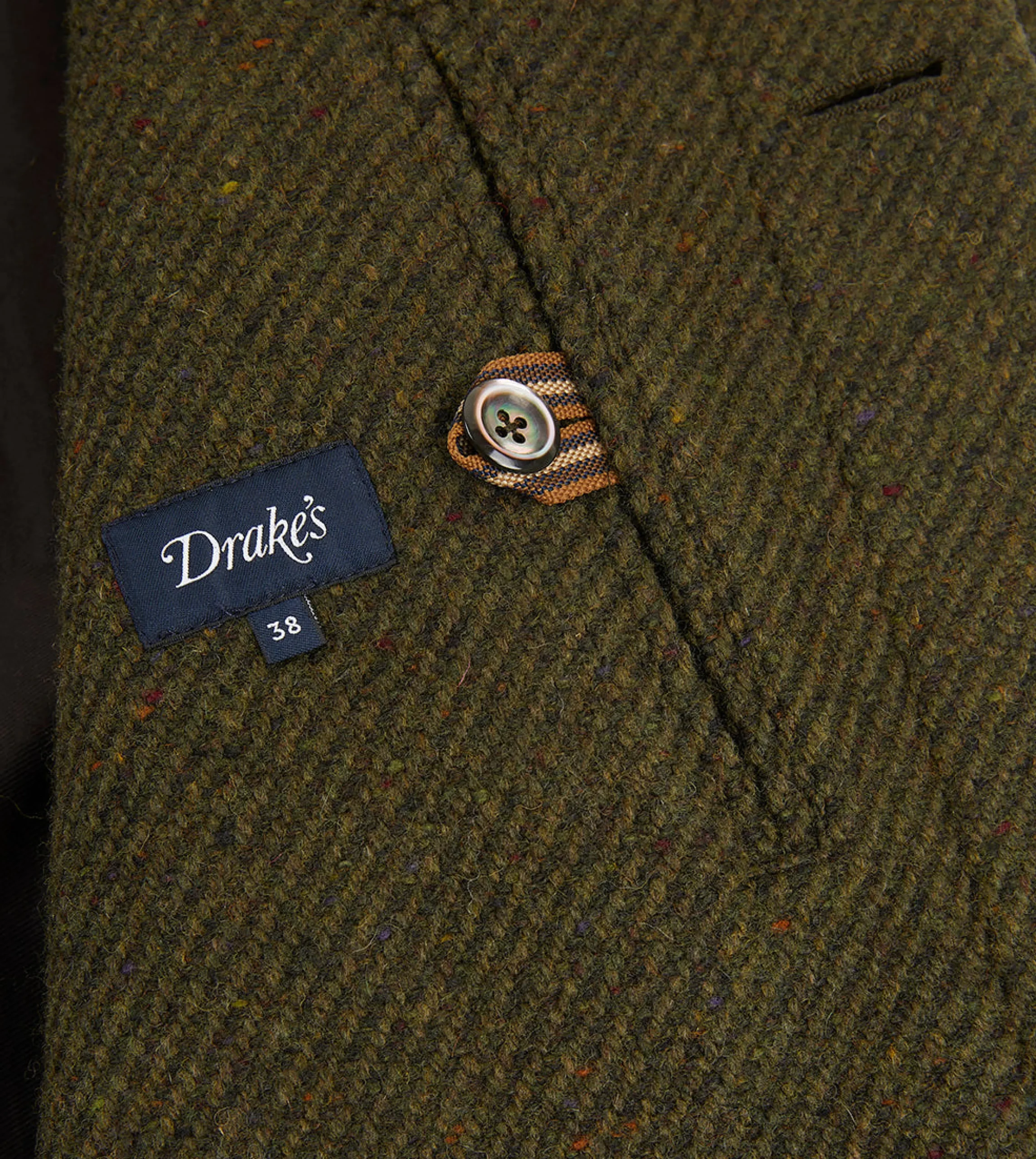 Drake’s Green Donegal Wool Twill Raglan Coat