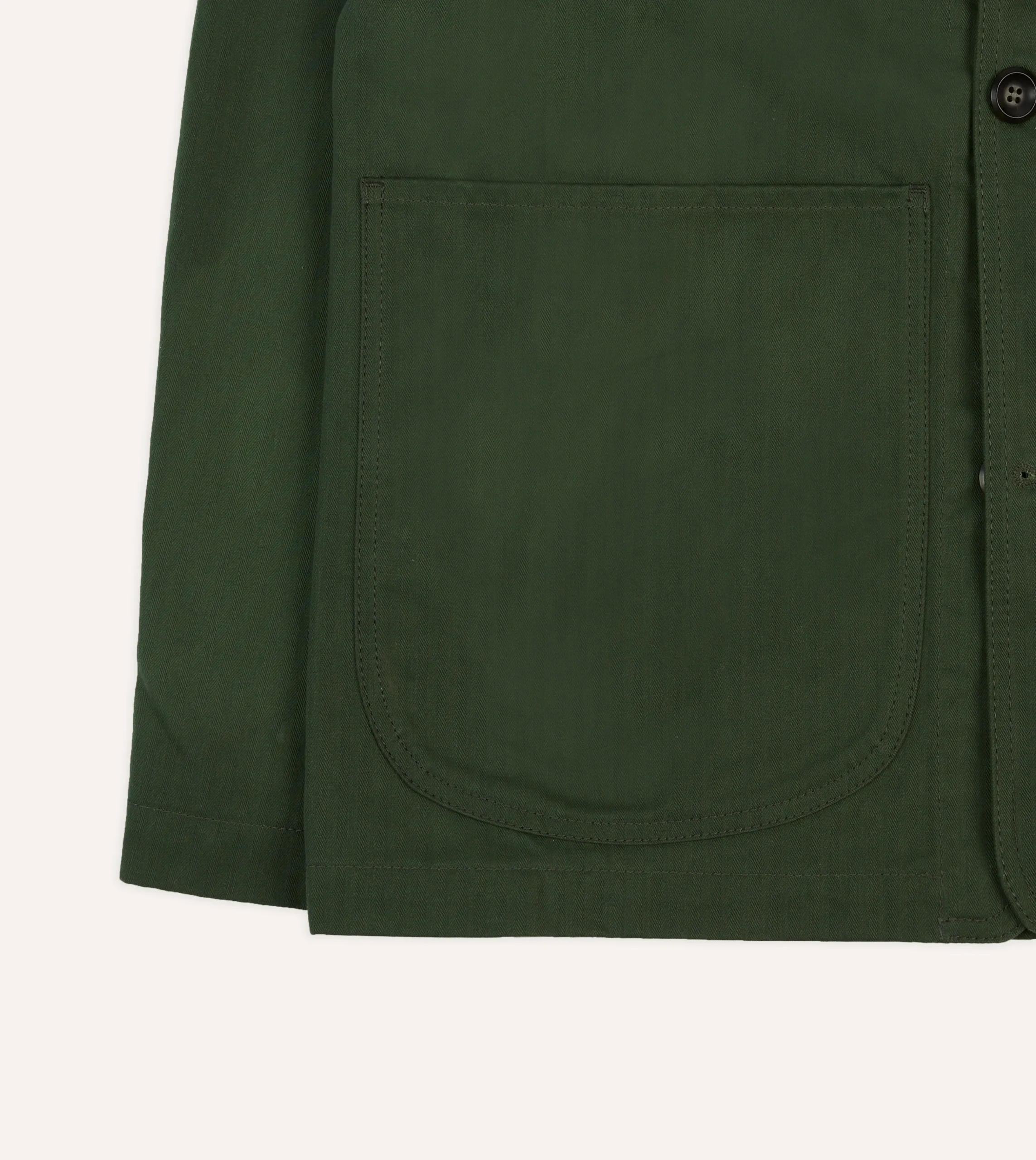Drake’s Green Herringbone Cotton Three-Pocket Chore Jacket