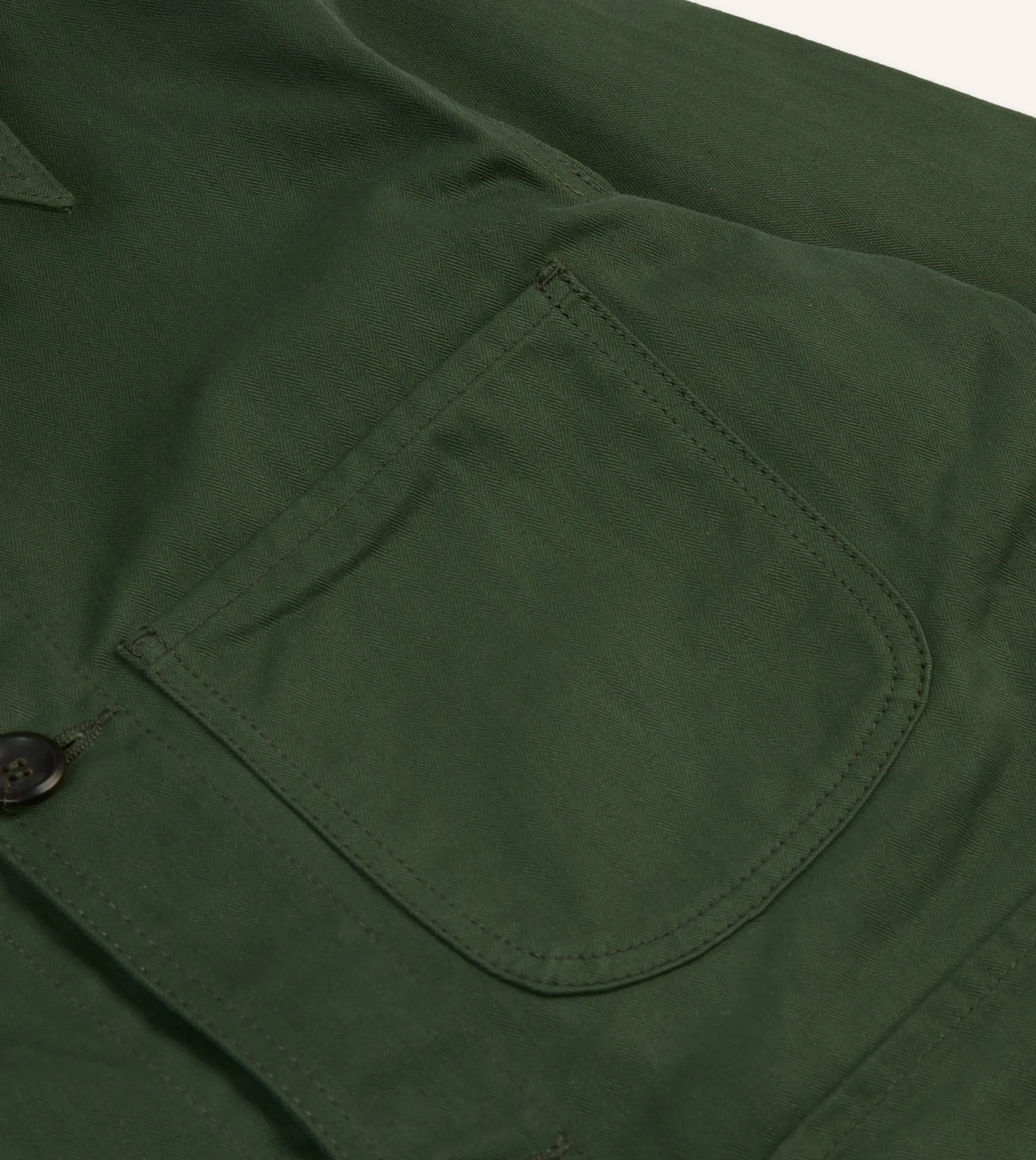 Drake’s Green Herringbone Cotton Three-Pocket Chore Jacket