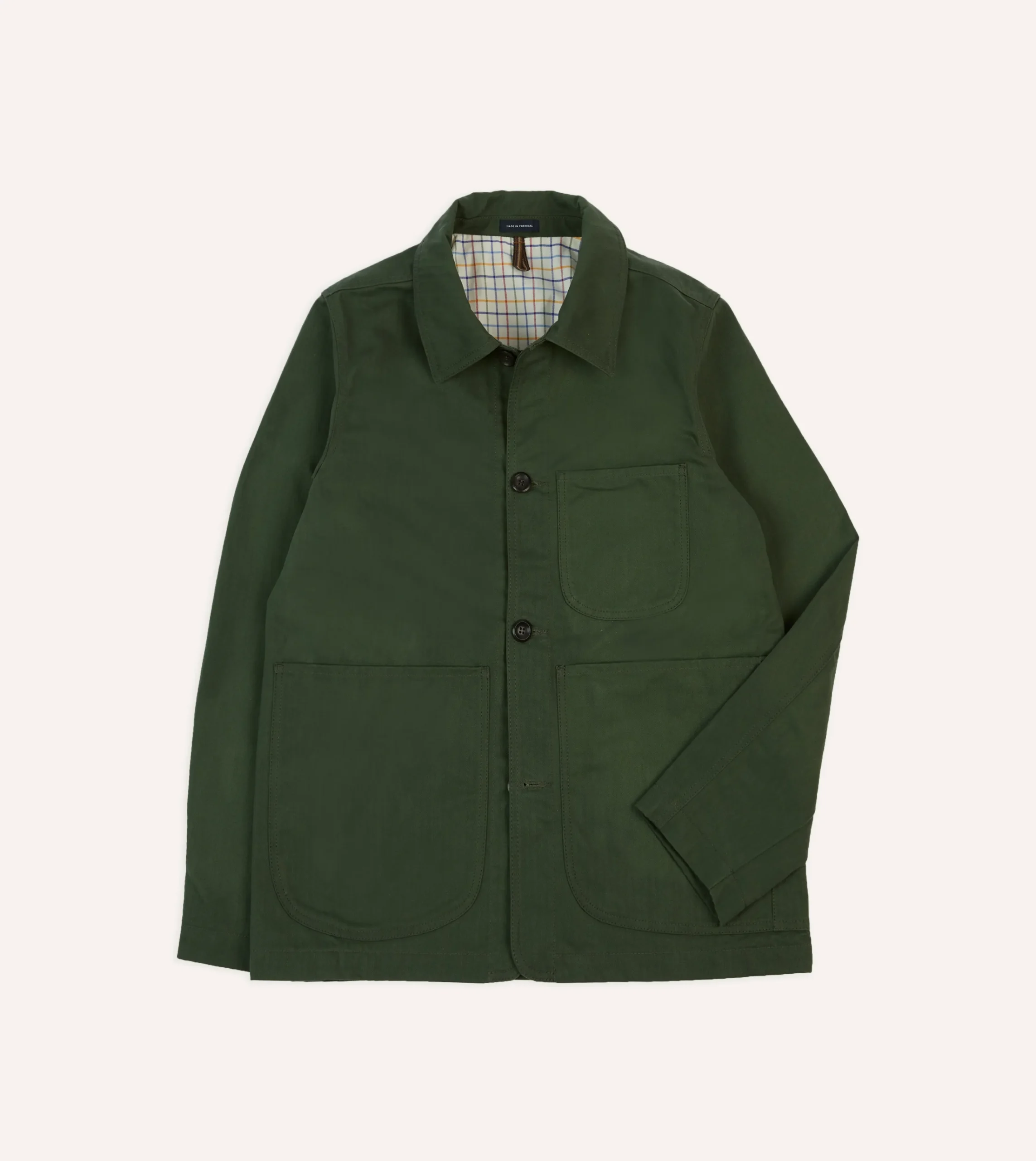 Drake’s Green Herringbone Cotton Three-Pocket Chore Jacket