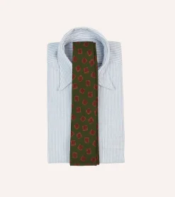 Drake’s Green Jumbled Tile Print Silk Self Tipped Tie
