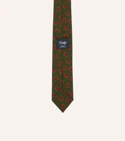 Drake’s Green Jumbled Tile Print Silk Self Tipped Tie