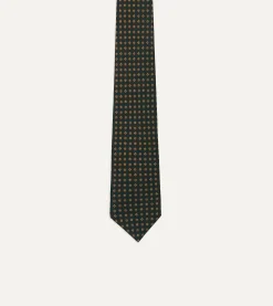 Drake’s Green Micro Geometric Print Silk Self Tipped Tie