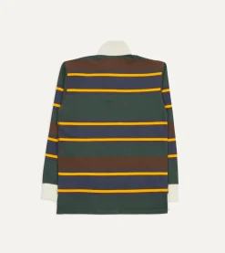 Drake’s Green, Navy And Gold Stripe Cotton Rugby Shirt