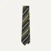 Drake’s Green, Navy And White Regimental Stripe Mogador Tipped Tie