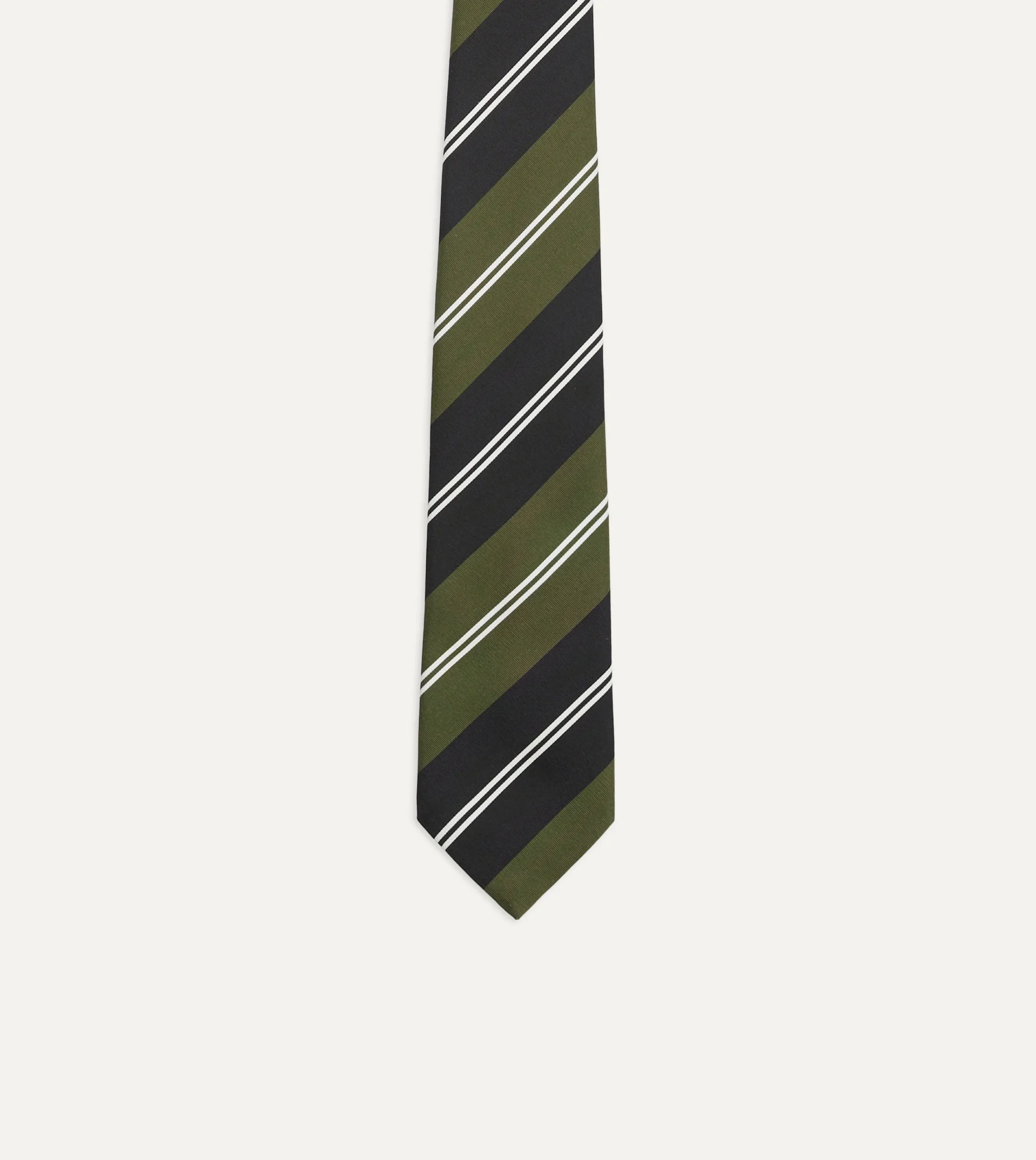 Drake’s Green, Navy And White Regimental Stripe Mogador Tipped Tie