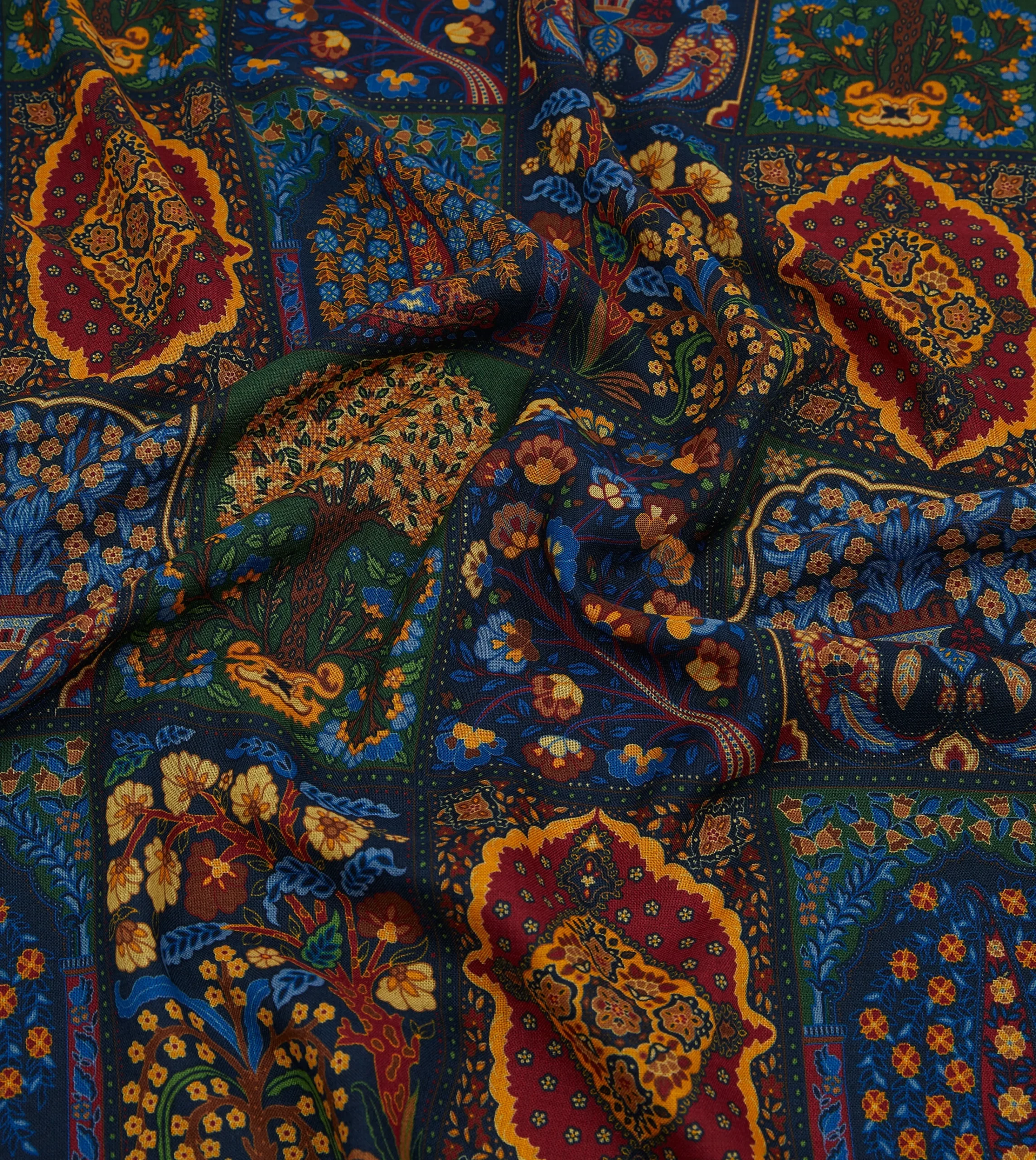 Drake’s Green Patchwork Wool-Silk Scarf