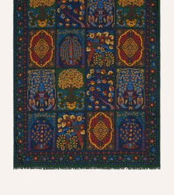 Drake’s Green Patchwork Wool-Silk Scarf