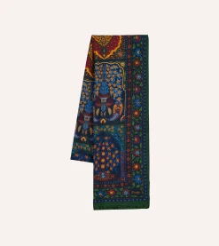 Drake’s Green Patchwork Wool-Silk Scarf