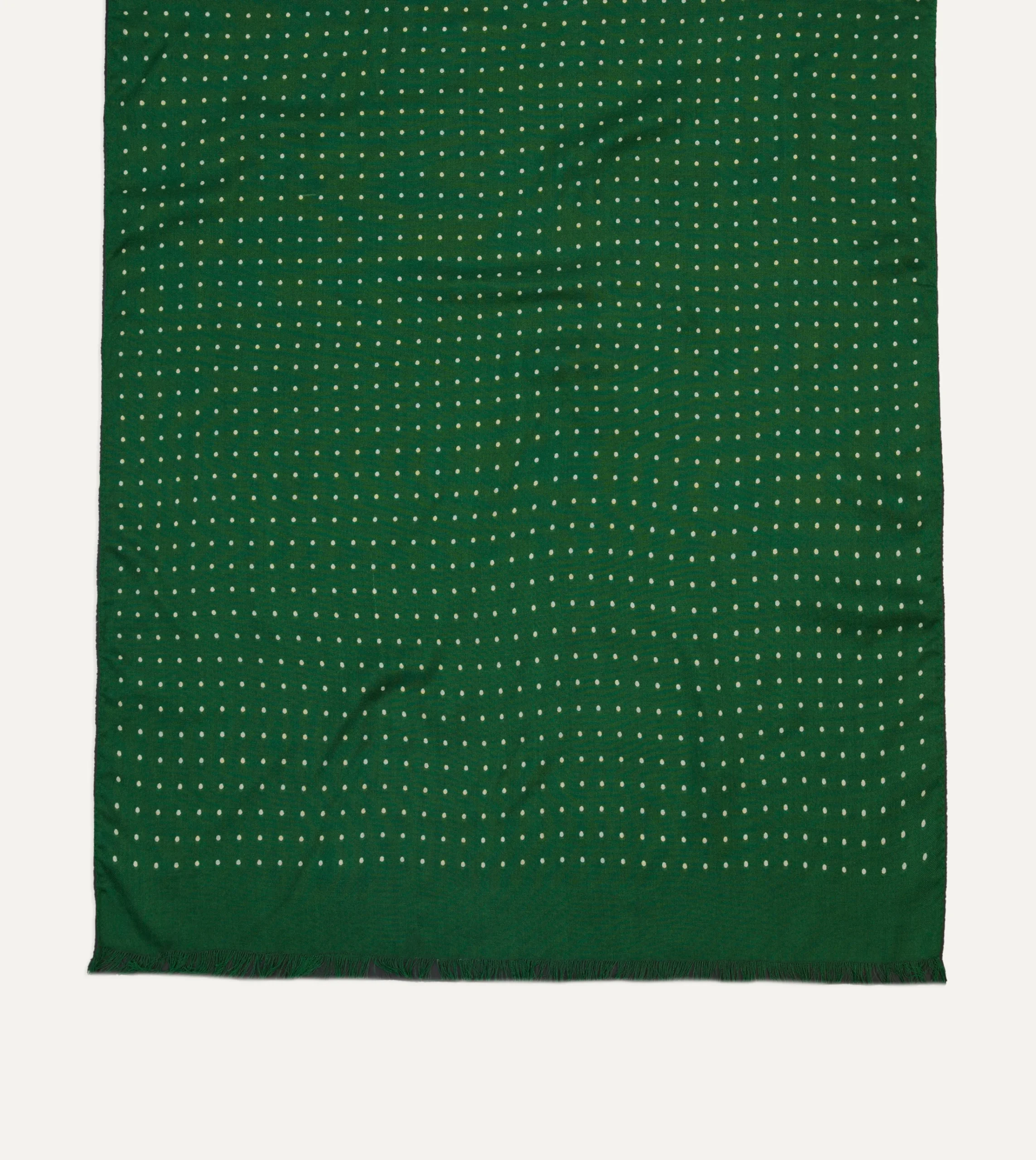 Drake’s Green Polka Dot Print Tubular Silk Tasselled Scarf