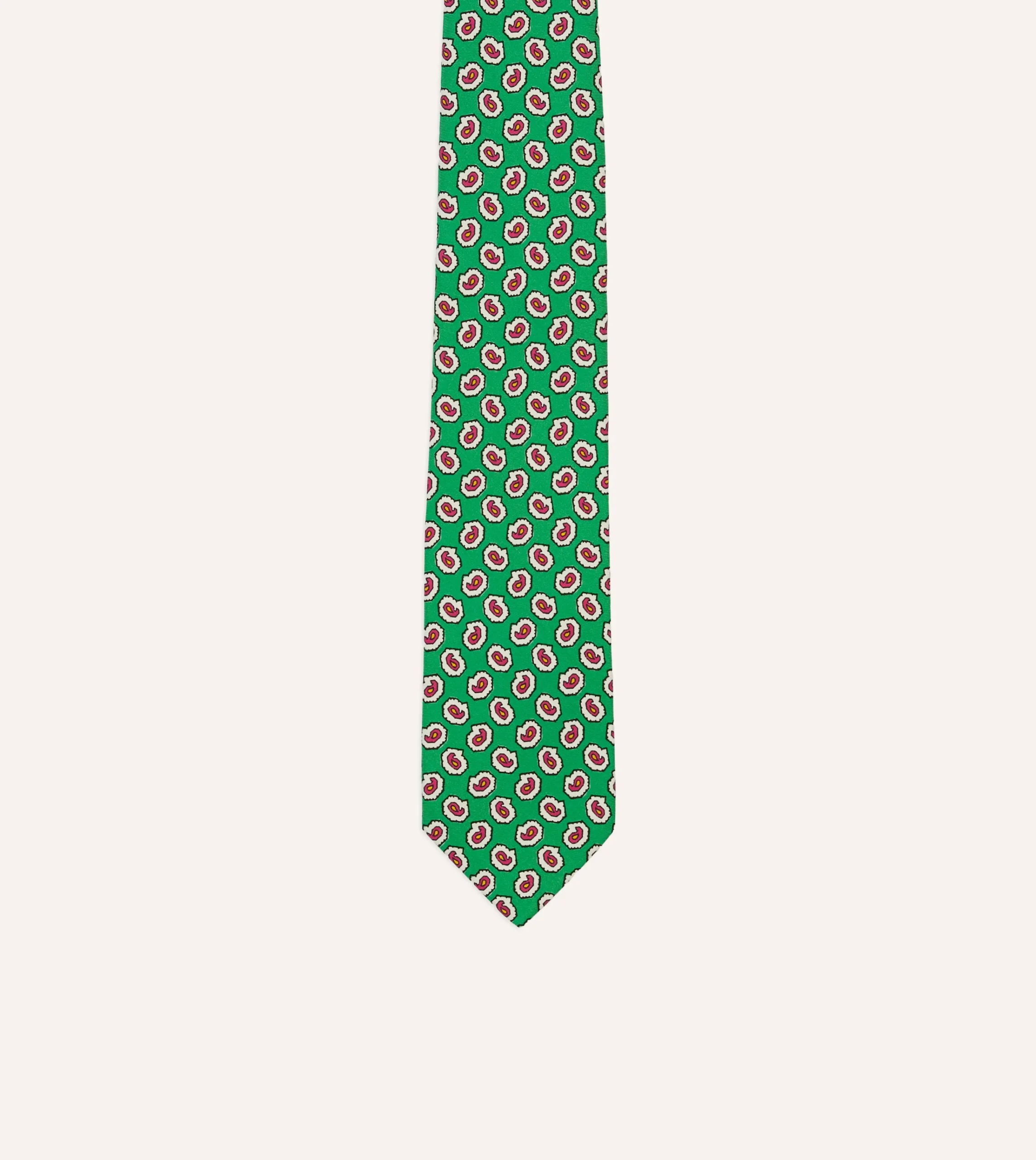 Drake’s Small Paisley Leaf Print Silk Self Tipped Tie