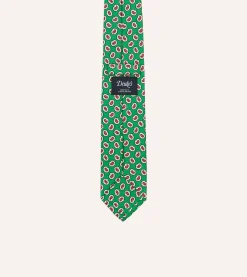 Drake’s Small Paisley Leaf Print Silk Self Tipped Tie
