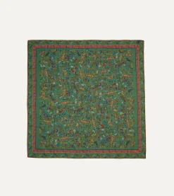 Drake’s Green Summer Tigers Print Wool-Silk Square Scarf