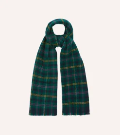 Drake’s Green Tartan Check Wool Scarf