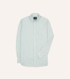Drake’s Green Ticking Stripe Cotton Oxford Cloth Pocket Button-Down Shirt
