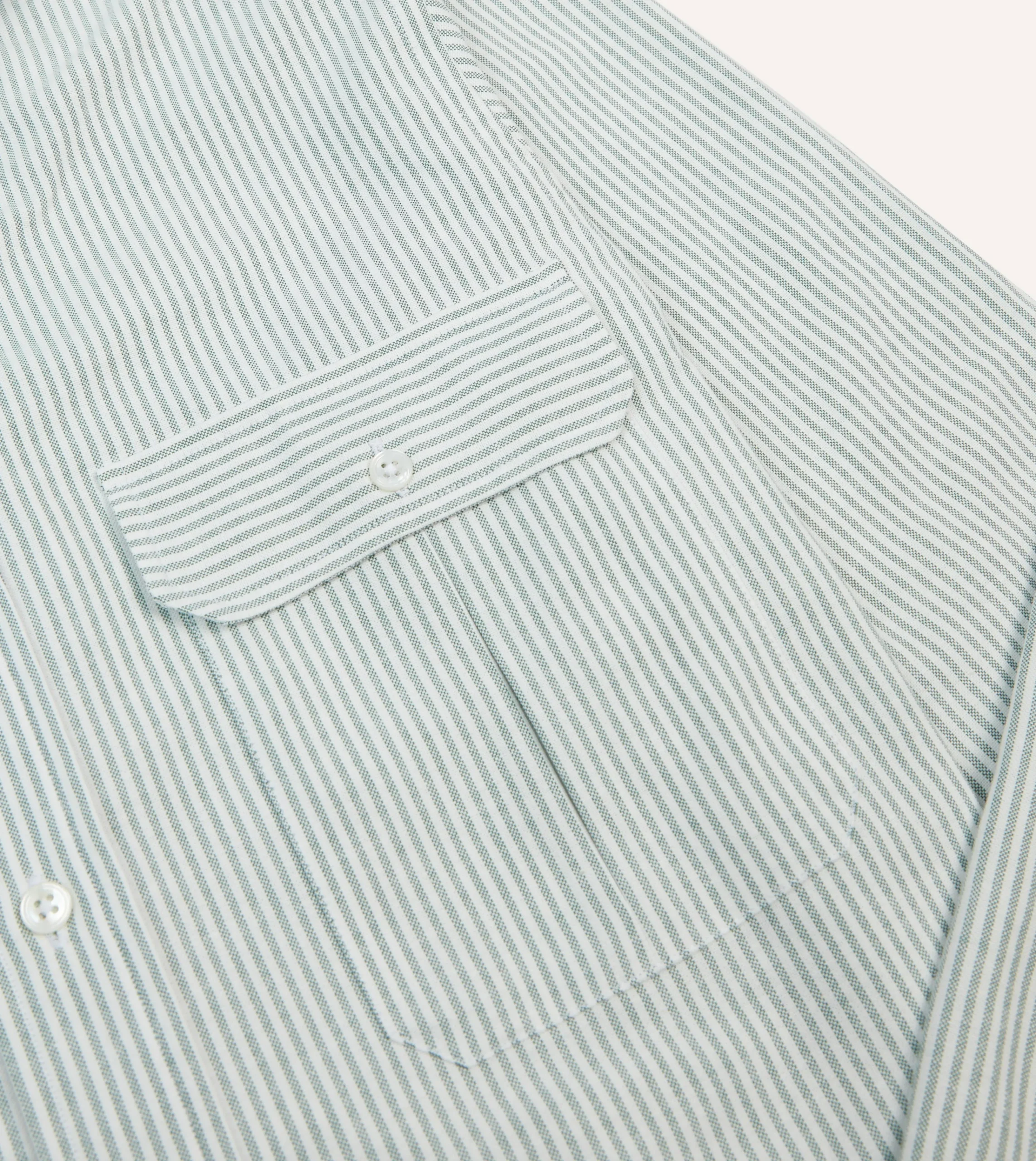 Drake’s Green Ticking Stripe Cotton Oxford Cloth Pocket Button-Down Shirt