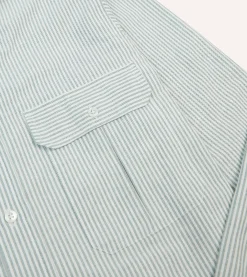 Drake’s Green Ticking Stripe Cotton Oxford Cloth Pocket Button-Down Shirt
