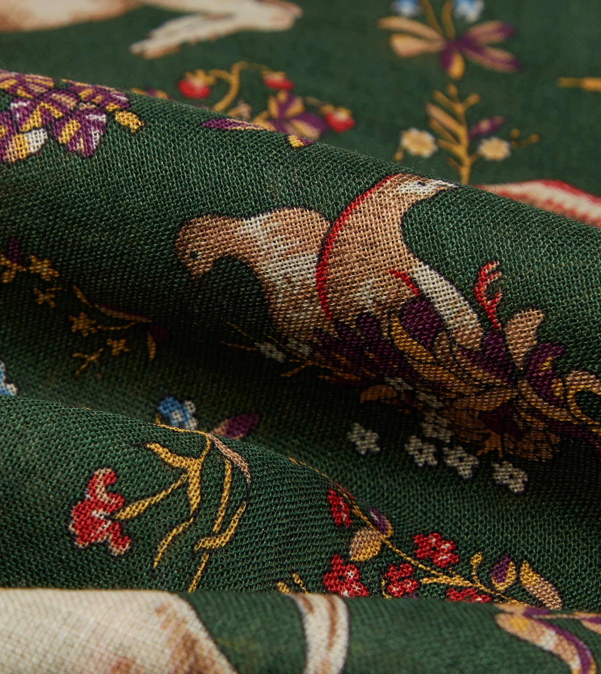 Drake’s Green Unicorn Print Wool-Silk Scarf