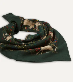 Drake’s Green Unicorn Print Wool-Silk Square Scarf