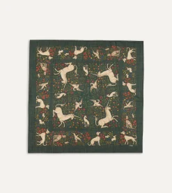Drake’s Green Unicorn Print Wool-Silk Square Scarf