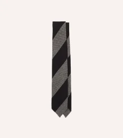 Drake’s Grey And Black Block Stripe Hand Rolled Wool Tie