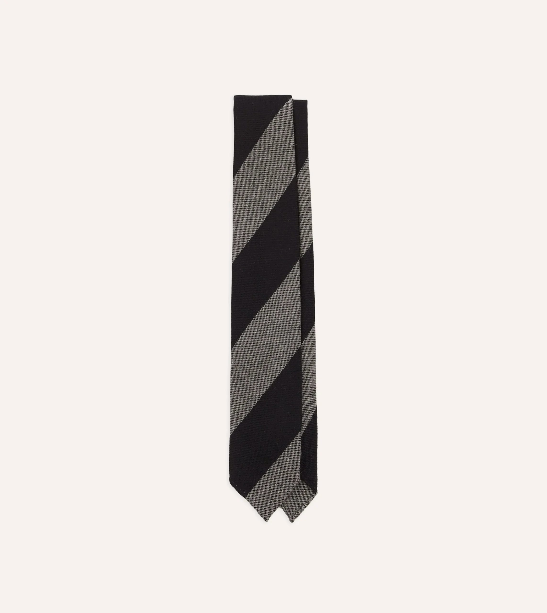 Drake’s Grey And Black Block Stripe Hand Rolled Wool Tie