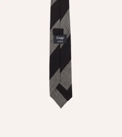Drake’s Grey And Black Block Stripe Hand Rolled Wool Tie