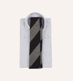 Drake’s Grey And Black Block Stripe Hand Rolled Wool Tie