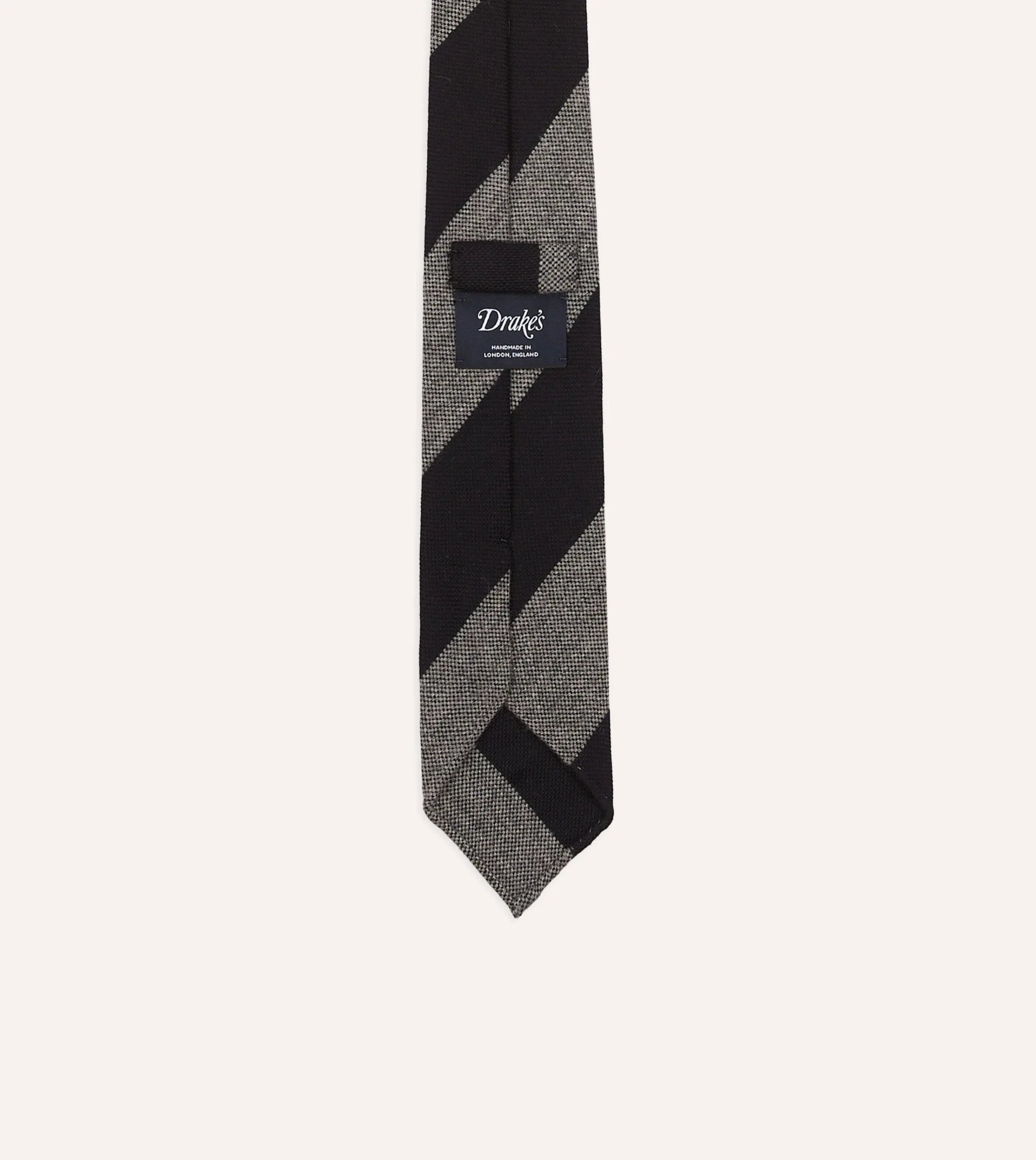 Drake’s Grey And Black Block Stripe Hand Rolled Wool Tie