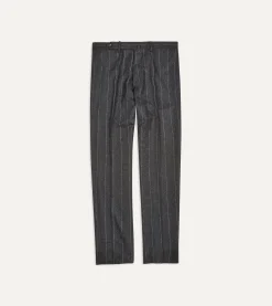 Drake’s Grey Chalkstripe Wool Flannel Flat Front Trouser