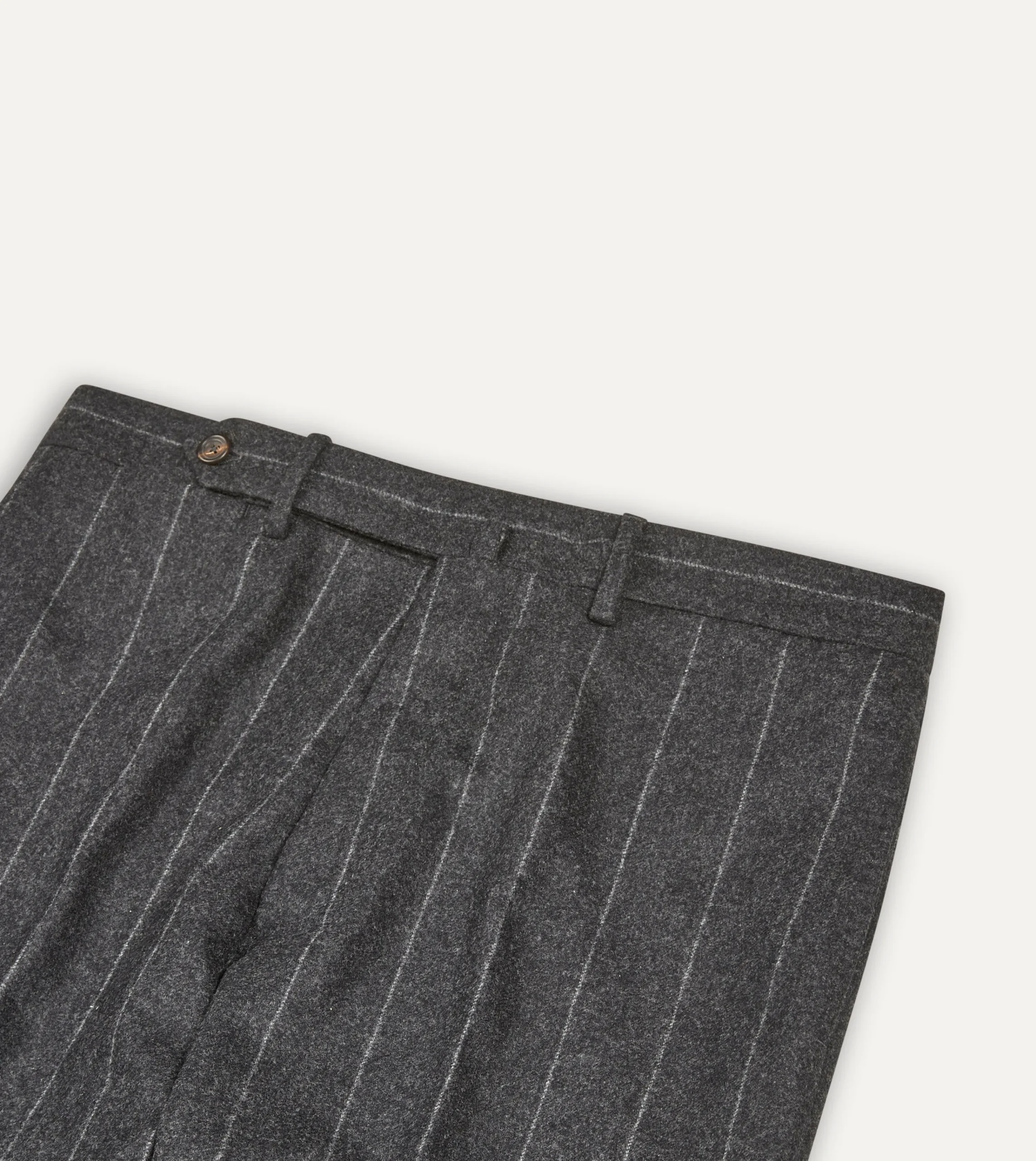 Drake’s Grey Chalkstripe Wool Flannel Flat Front Trouser