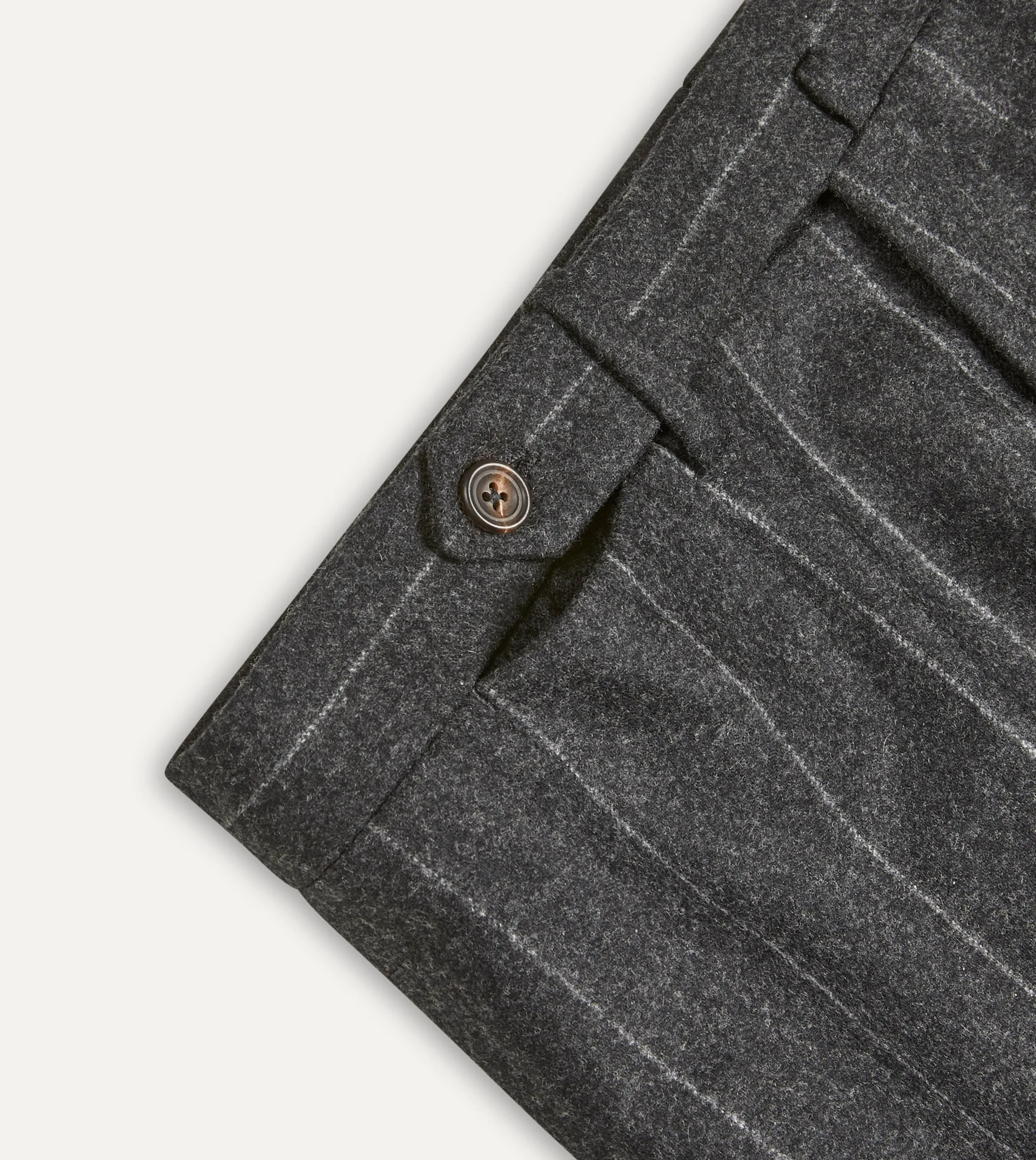 Drake’s Grey Chalkstripe Wool Flannel Flat Front Trouser