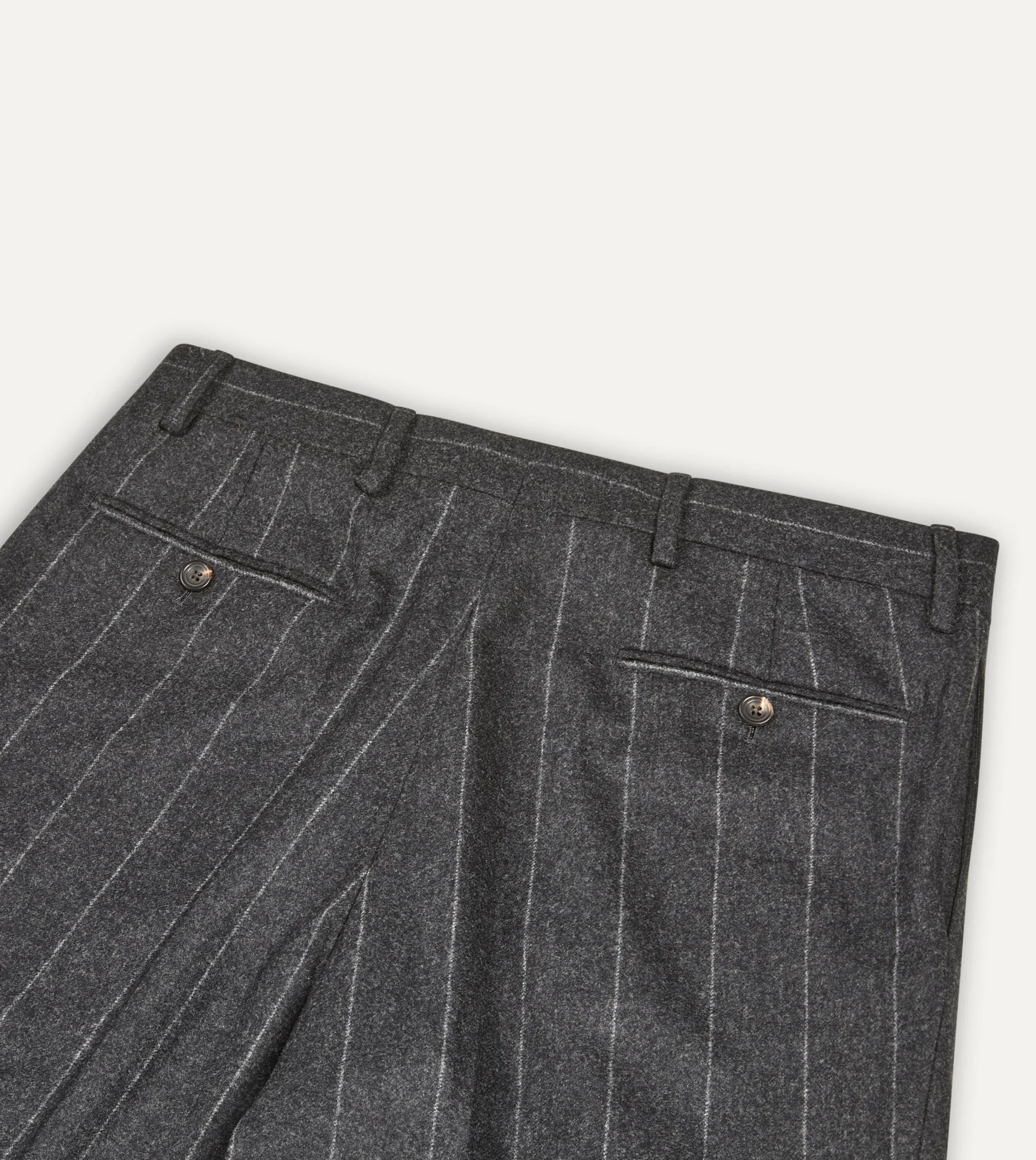 Drake’s Grey Chalkstripe Wool Flannel Flat Front Trouser