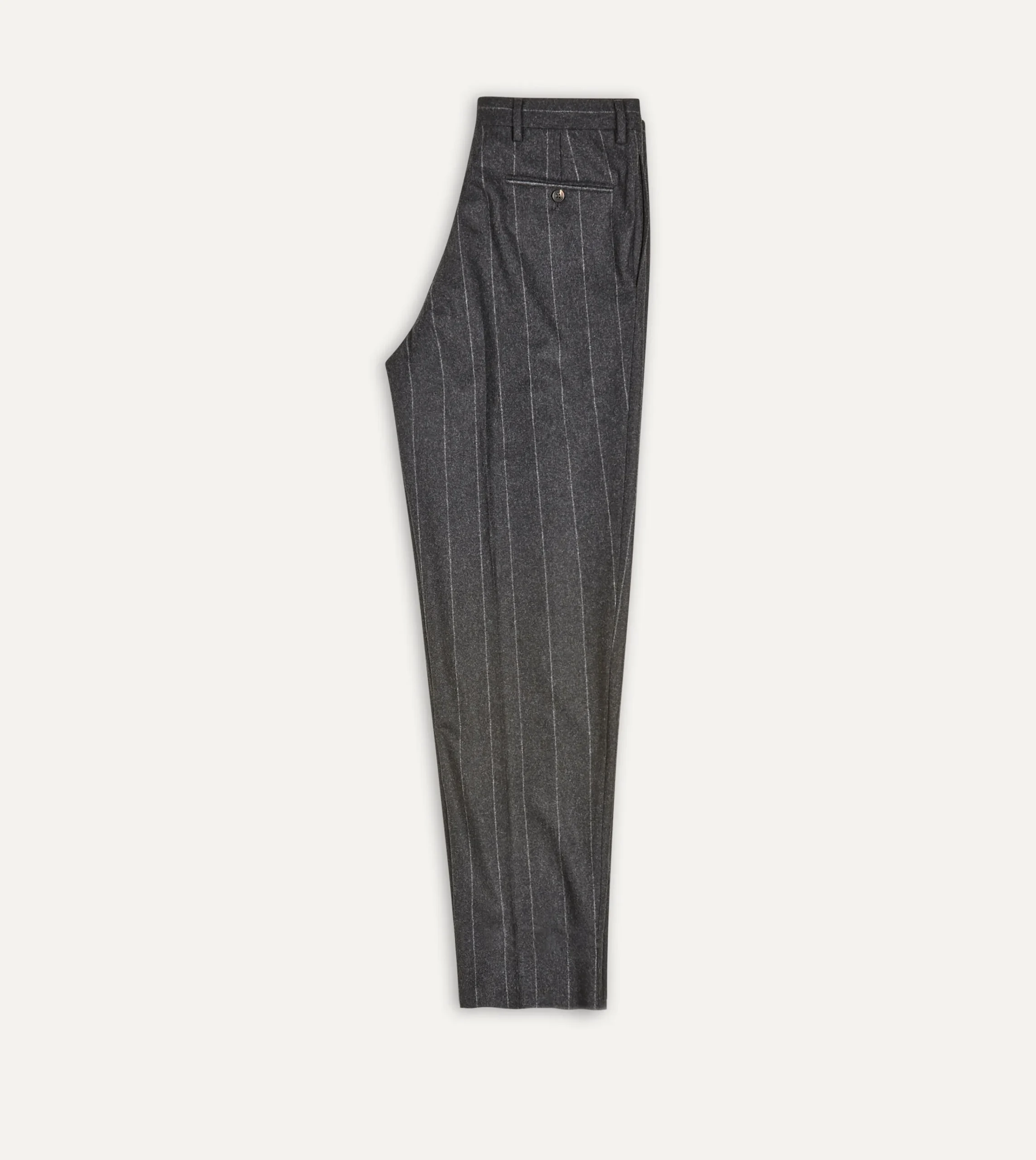 Drake’s Grey Chalkstripe Wool Flannel Flat Front Trouser